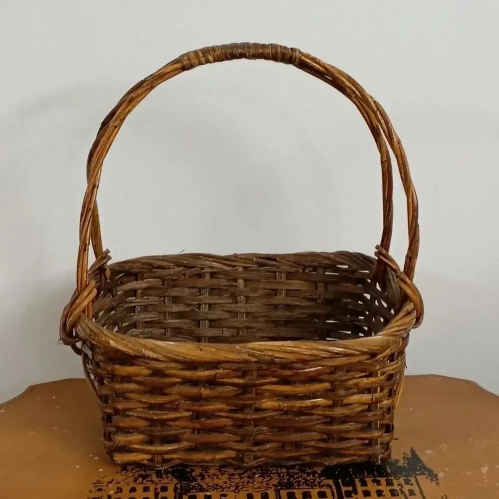 Large Wicker Basket with Handle Farmhouse Country Decor